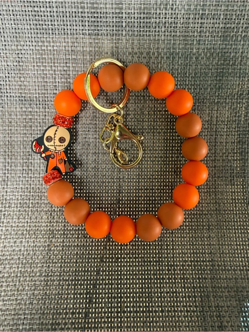 Trick r’ Treat Orange Beaded Keyring Bracelet with Character Charm